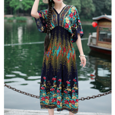 ethnic maxi dress with sleeves Floral Printed Maxi Ethnic Dress S
