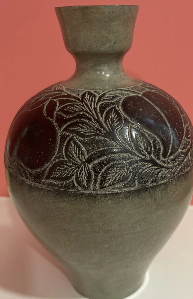 Antigua maceta redonda de latón india con base de agua original floral fina Foto 4 de 4