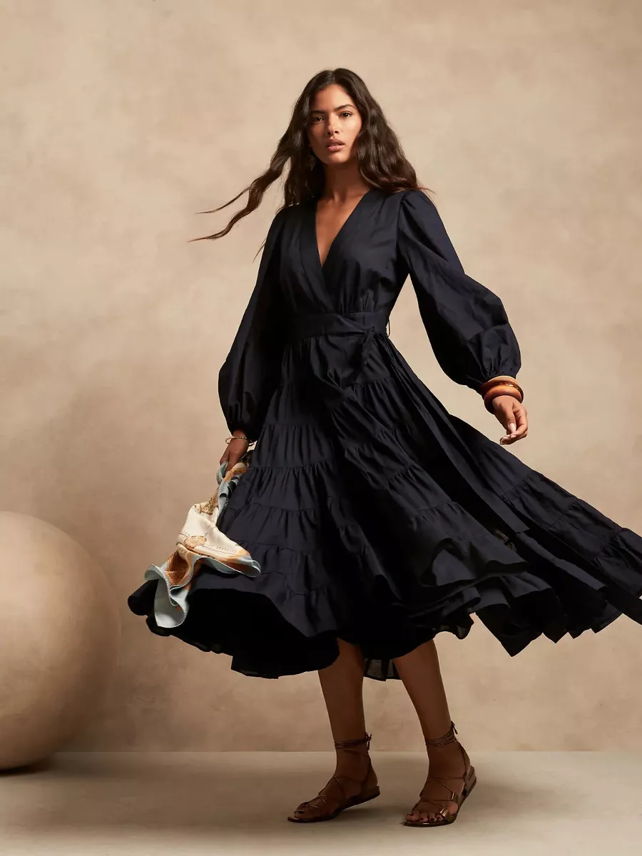 Cotton wrap midi clearance dress
