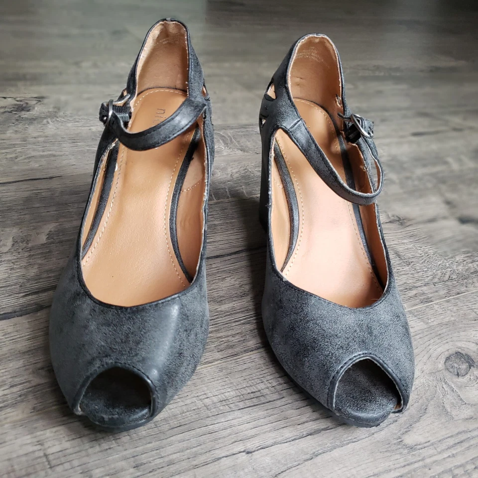 Cuñas grises Nicole Alana Peep Toe para mujer talla 7M Foto 3 de 4