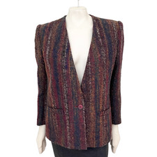 Vintage Sasson Boucle Knit Mohair Wool Structured Blazer With Pockets Women's 12