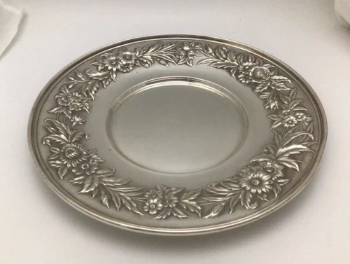 Vintage  S. Kirk & Son  10” Sandwich Plate - Full Chased Repousse Sterling  #727