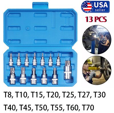 NEW 13pcs Torx Star Sockets & Bit Set Male Female E-torx Security Bits 3/8 Drive