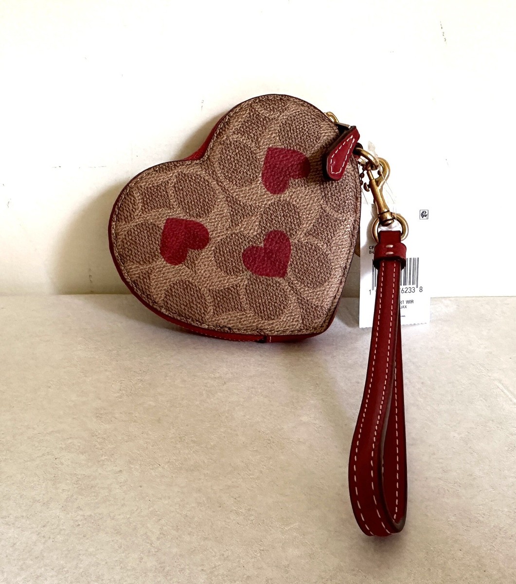 COACH Signature Coated Canvas with Heart Print Wristlet CF283