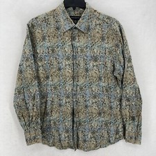 Jhane Barnes Button Down Dress Shirt Mens Large Blue Plaid Abstract Designer