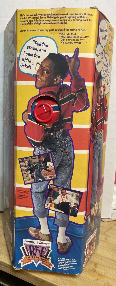 NEW IN BOX FAMILY MATTERS PLUSH TALKING STEVE URKEL DOLL 17' PULL