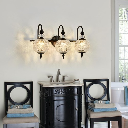 Vintage Bathroom Light Fixtures Black Vanity Light with Glass Globe LampShade... - 第 6/9 張圖片