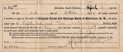 Citizen Trust And Savings Bank Of Aberdeen South Dakota 1915