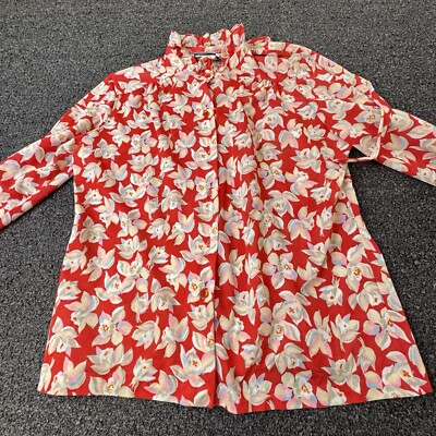 Teddy Of California Red Floral Flutter Sleeve Top Womens Large Light