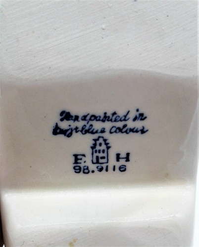 Cenicero de zapatos vintage azul holandés pintado a mano molino de viento F H zueco porcelana - Imagen 11 de 11