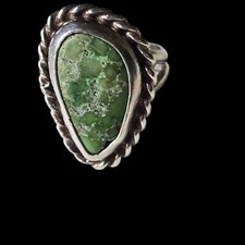 Vintage Navajo Sterling Silver Royston Green Turquoise Hand Wrought Ring Sz 6