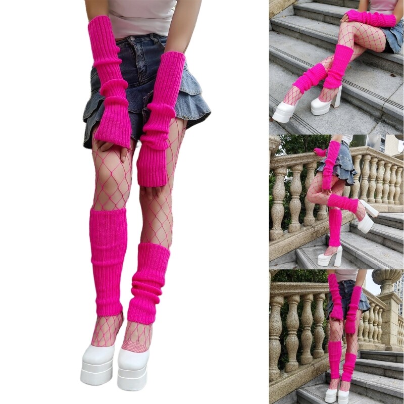 Knitted Arm Sleeve+Leg Warmer+Fishing Net Stocking Adult Harajuku Cosplay Set
