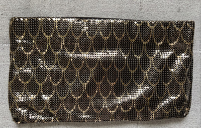 VTG 90's Whiting & Davis Scale Chevron print design Bag Clutch Gold & Bronze