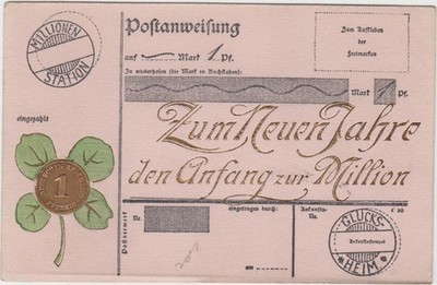 D 65 Neujahr 1909 ! Postanweisung 1 Pfennig zur Million ! Präge - Karte !