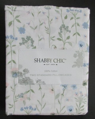 Shabby Chic 2Pc Set Standard Pillowcases 20x32'' Blue & Pink Floral Cottage Style