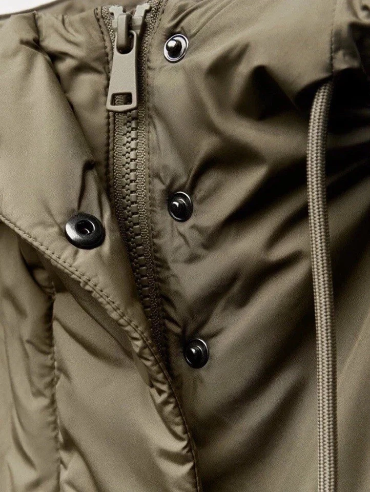 Zara Zw Collection Long Puffer Jacket Khaki Size S Ref  0518/255/515 - Image 4 of 4