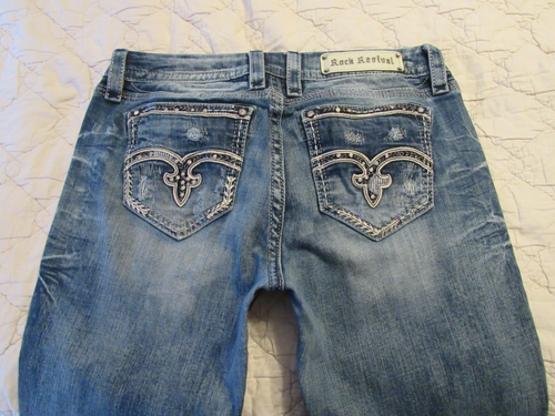Rock Revival sz 32 X 33.5" Easy Straight Rhinestone Studs Stretch Denim Jeans - Picture 10 of 10