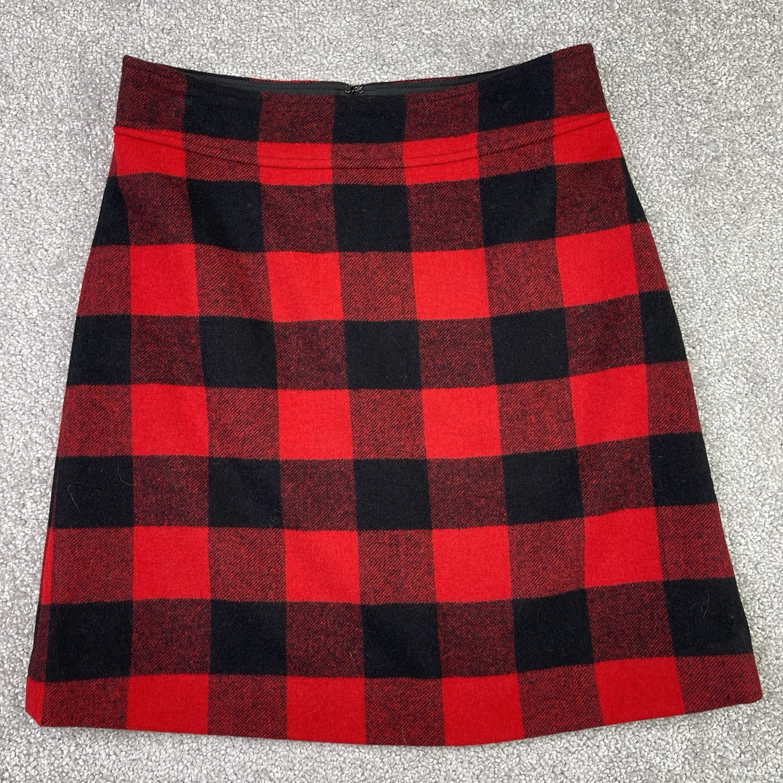J. Crew A-Line Skirt Women’s 0 Red Black Buffalo Plaid  Lined Holiday Wool Blend
