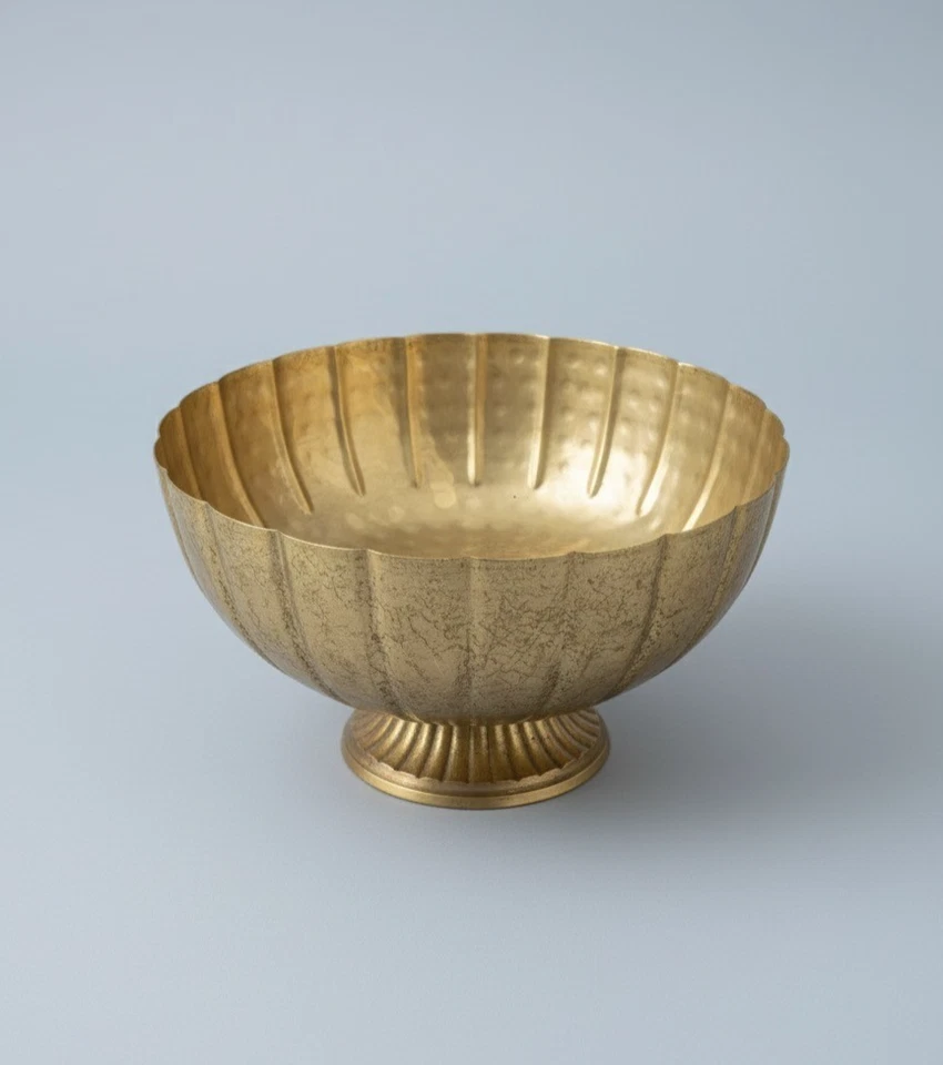 Accent Decor Lita Compote Pedestal Bowl - Distressed Modern Metal Centerpiece - Image 2 of 4