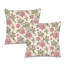 Pink Green Floral Pillow Covers 18x18 Set of 2, Vintage Green Pink Decorative...