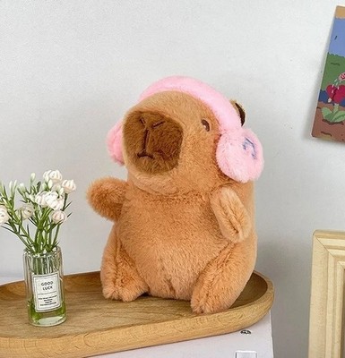 Capybara With Pink Headphone 4 Inch Stuffed Animal Plush Doll Keychain Pendants