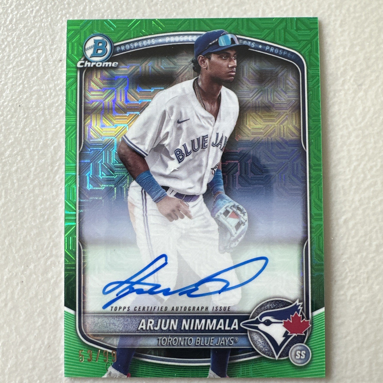 2025 Bowman Mega Arjun Nimmala Mojo Autograph BMA-AN Green Mojo 53/99