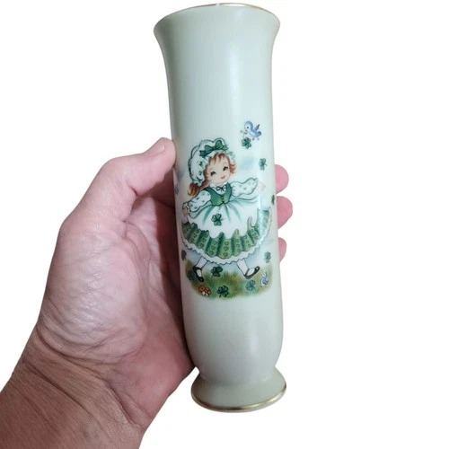 Vtg Lefton St Patrick's Day Girl Bluebird Irish Shamrock Bud Vase 8204