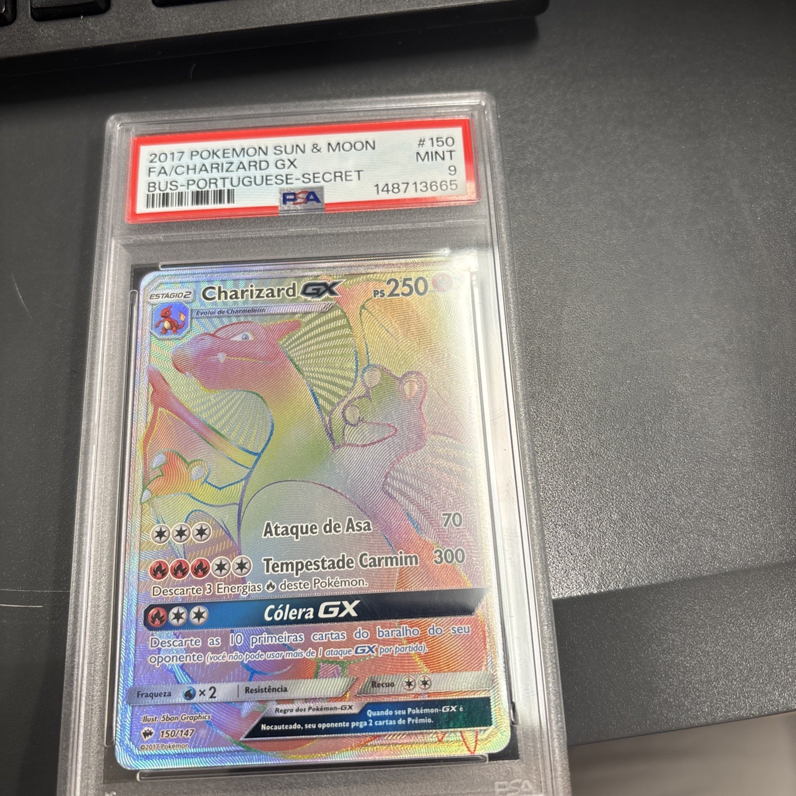 Charizard GX (Secret) # 150 Burning Shadows Pokemon Portugese Card PSA 9 Low Pop