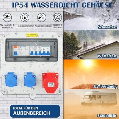 230V 16A BAUSTROMVERTEILER WANDVERTEILER KOMPLETT VERDRAHTET  MIT CEE DOSE