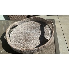 Jarah Homecrafts Woven Seagrass Round Serving Tray Large Boho Ottoman Decor
