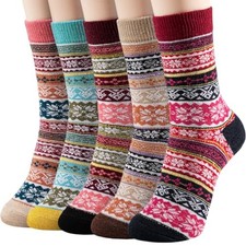 Wool Socks for Women - 5 Pairs Soft Cozy Knit Winter Snowflake 5 Pack Socks