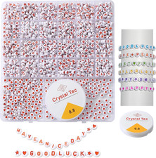 1250Pcs 4X7Mm White round Acrylic Alphabet Beads A-Z Heart Beads with Numbers Cr