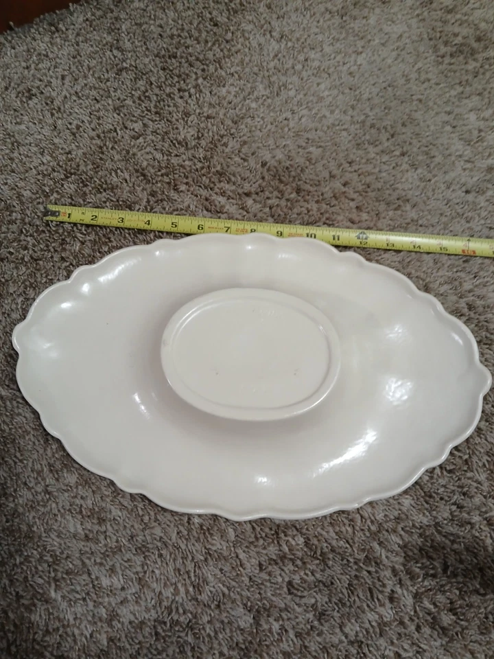 Vintage Red Wing Pottery Ivory Centerpiece Console Bowl Platter & Deer Frog #526 - Image 3 of 4