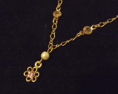 Mattel Barbie Necklace Pink Rhinestone Flower Faux Pearls Child's 14'' Excellent