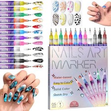 Nail Markers For Nail Art, 12 Colors Nail Art Pens Set, Diy 3d Nail Polish Pe...