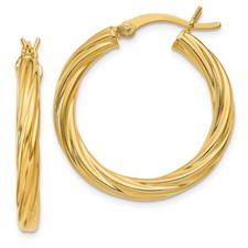 925 Sterling Silver Gold Flash Plated Twisted 3.5x25mm Hoop Earrings