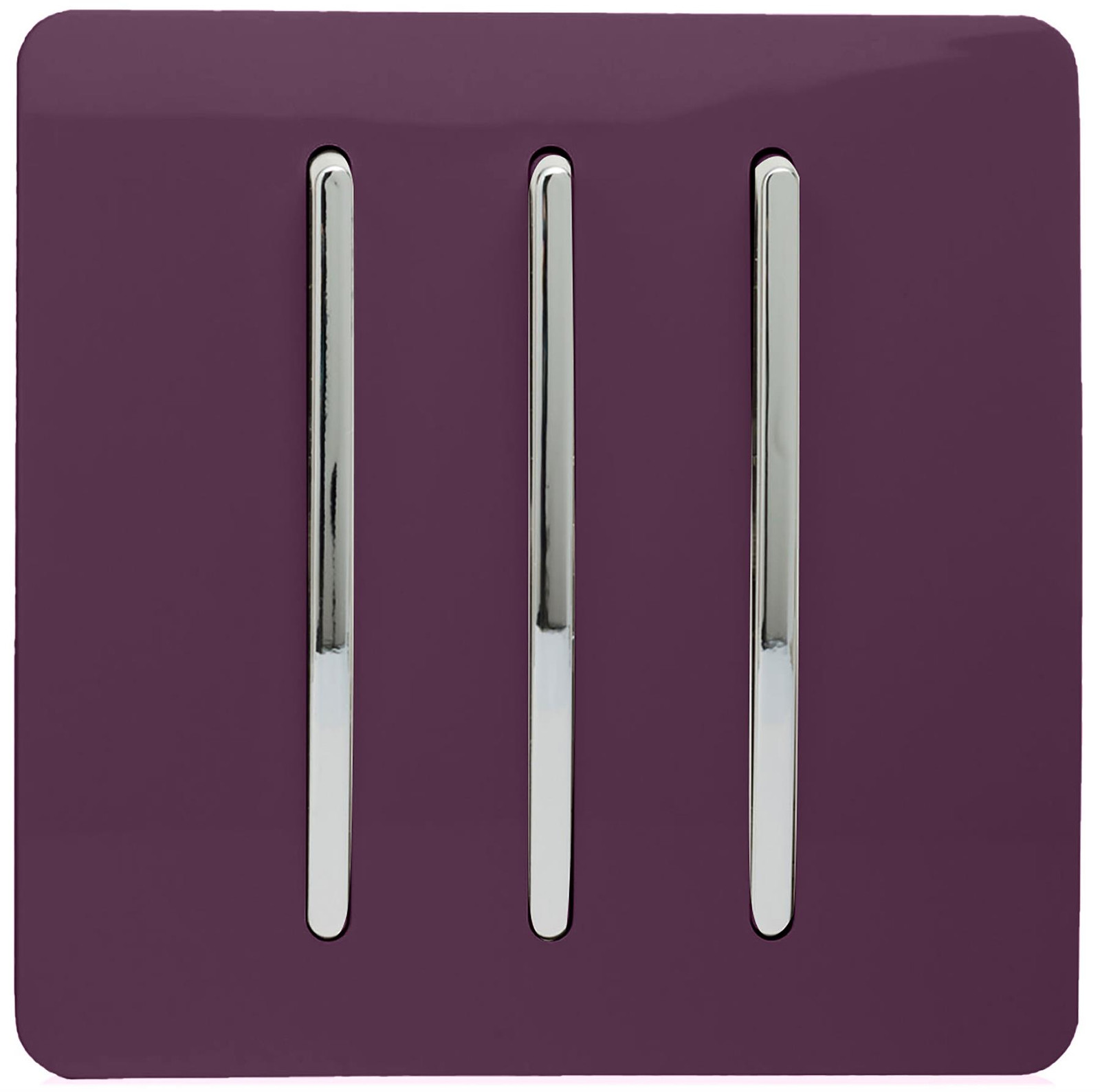 Trendi Switch Trendi 3 Gang 2 Way Artistic Modern Glossy 10 Amp Rocker Tactile Light Switch Plum - Image 2