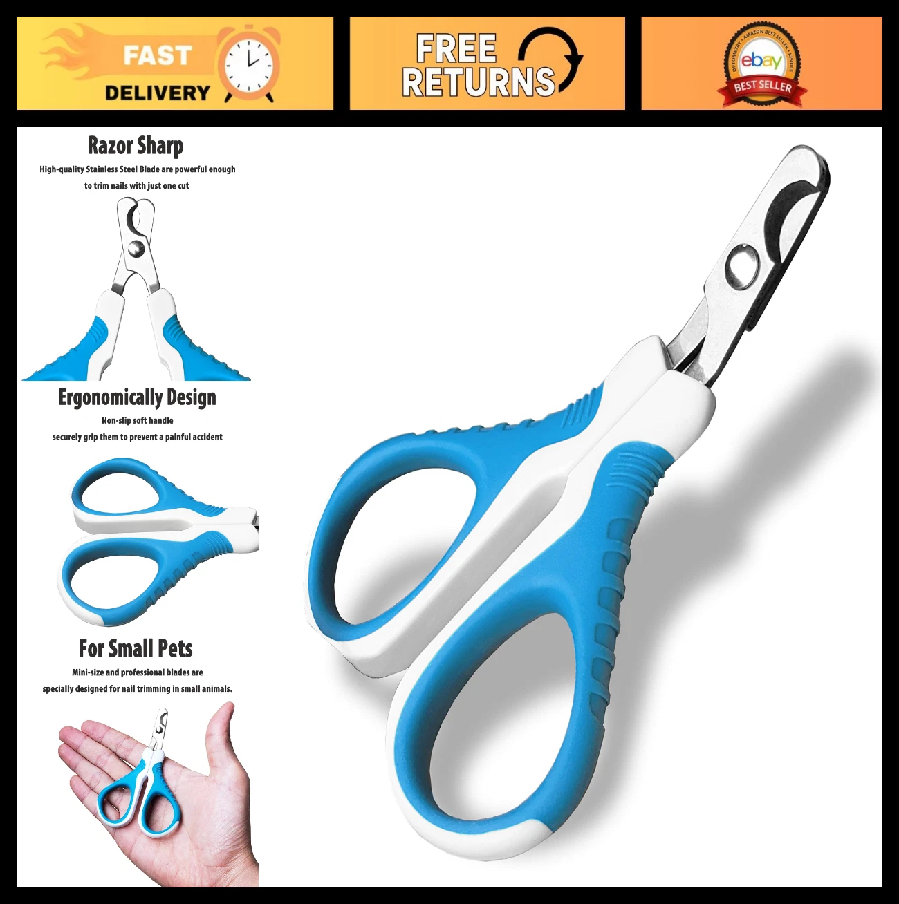 Professional Pet Nail Clippers & Trimmer for Cats, Small Dogs & Pets - Sharp Bla