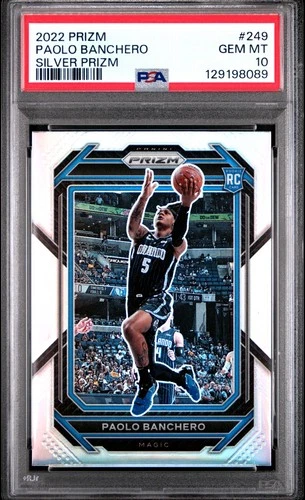 PAOLO BANCHERO 2022 PRIZM SILVER ROOKIE RC #249 PSA 10 GEM MINT! MAGIC NBA DUKE!