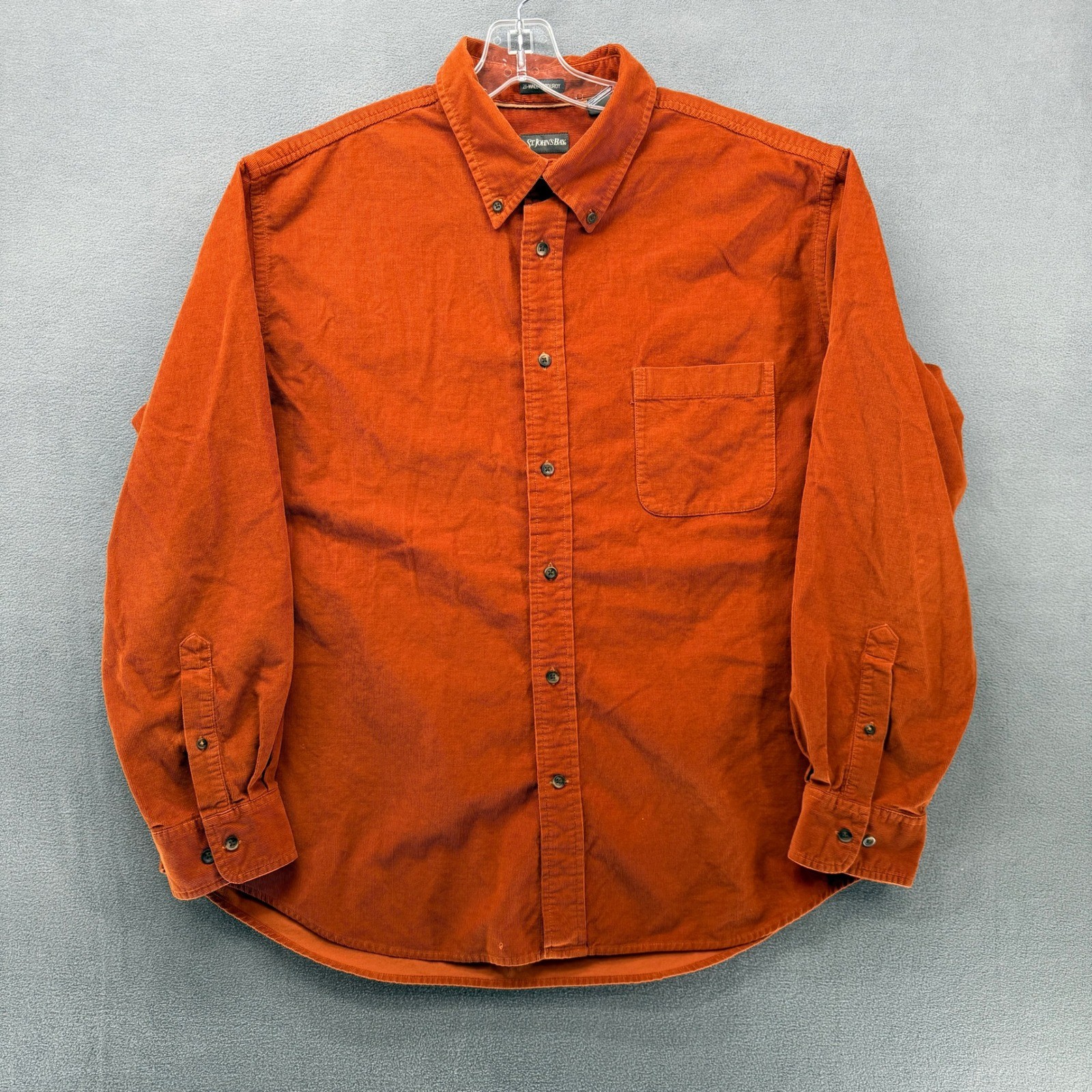 St Johns Bay 21 Wale Corduroy Button Down Shirt Mens XL Orange Long Sleeve
