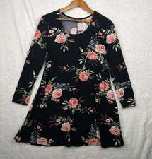 Forever 21 Black Floral Dress Womens Medium Soft Knit WhimsiGoth Dark Romantic