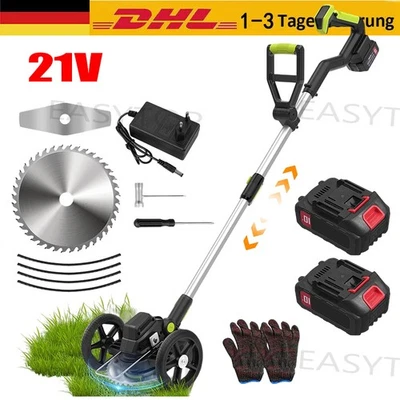 WOWSPEED Elektro Akku-Rasentrimmer mit 2 Akku und Ladegerät Freischneider Motorsense 21V