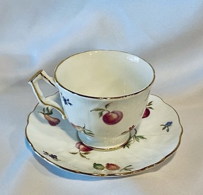 Aynsley Florida Tea Cup & Saucer Fruit Floral Gold Trim Bone China England