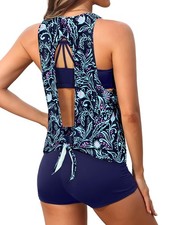 Aqua Eve 3 Piece Tankini Swimsuit for Women Tank Bathing Suit with Shorts Open