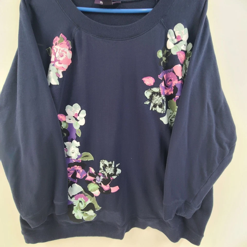 Roaman's Sweatshirt Crewneck Long Sleeve Pullover Blue Women's Size 2X Floral - Imagem 2 de 4