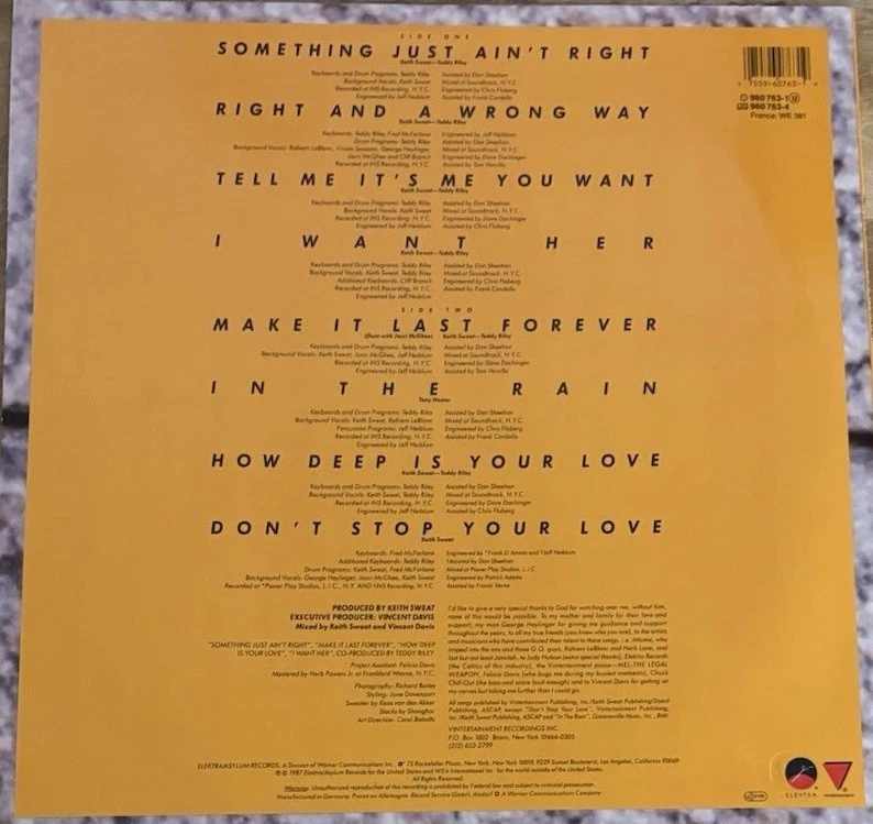 KEITH SWEAT - MAKE IT LAST FOREVER LP 960 763-1 ELEKTRA 1987  - Image 2 of 4
