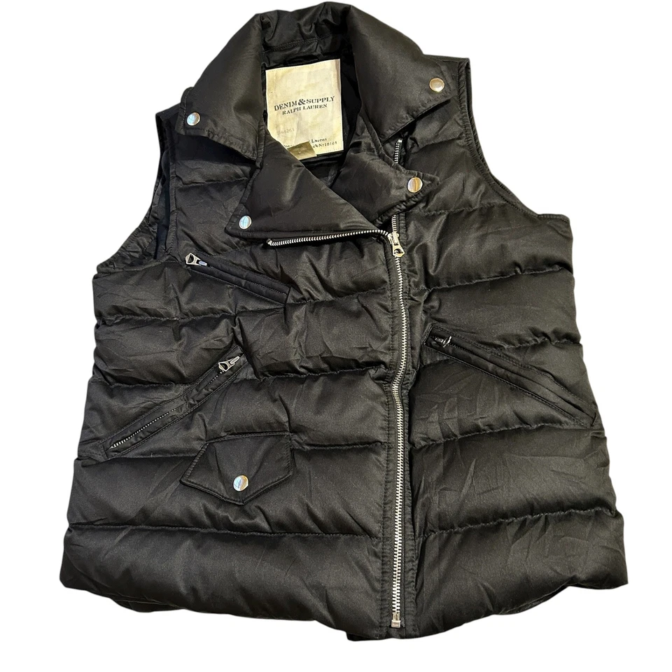 Chaleco Ralph Lauren Denim Supply Negro Puffer Moto Talla L Plumón Mezcla Plumas Foto 2 de 4