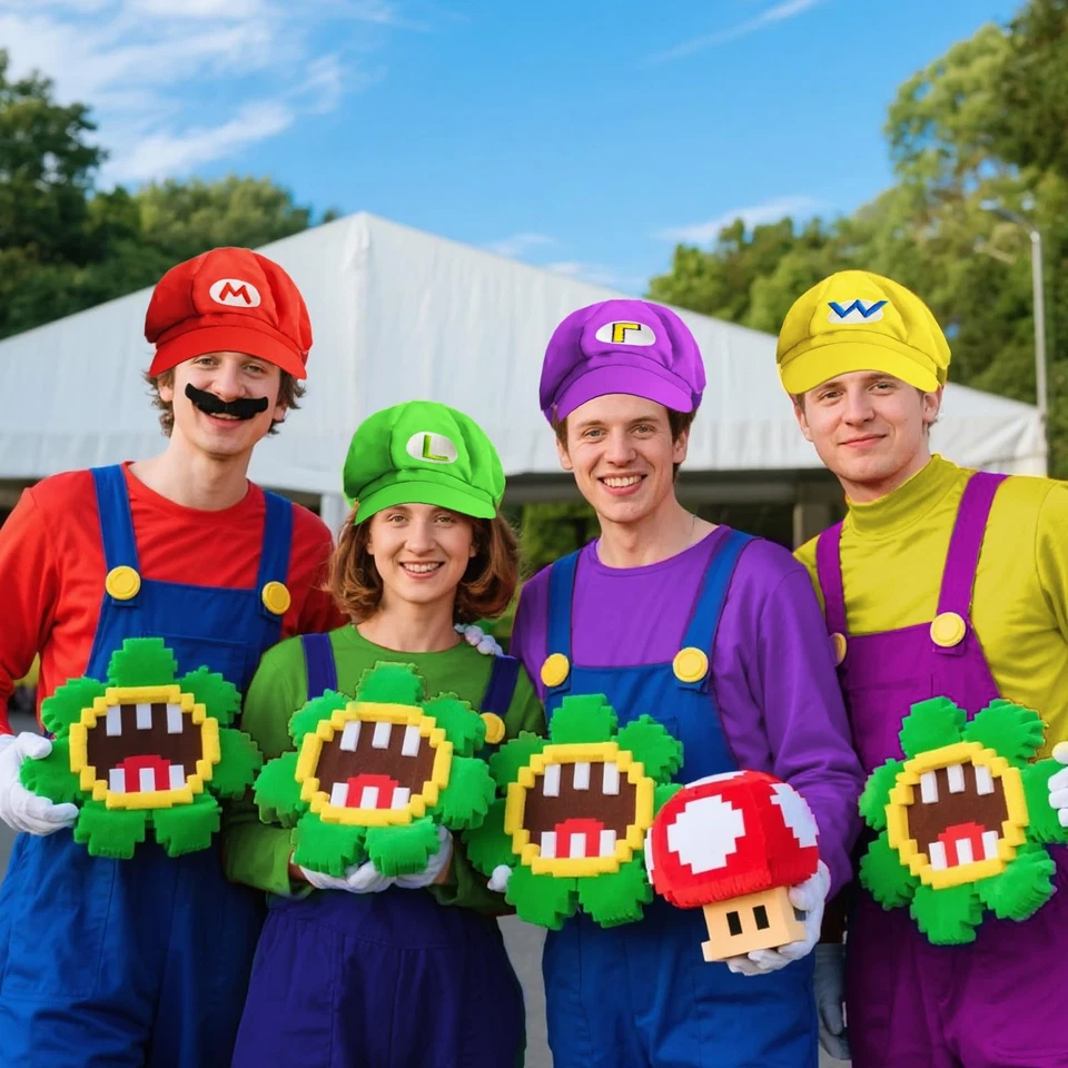 Juego de 4 disfraces de Halloween de Super Bros para adulto, gorras de Super Bros Mary Luigi,... Foto 4 de 4