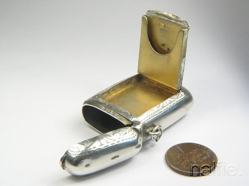 ANTIQUE EDWARDIAN ENGLISH SILVER COMBINED VESTA CASE & STAMP HOLDER c1907 - Picture 6 of 7