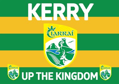 A4 POSTER - KERRY COUNTY FLAGGE - UP THE KINGDOM - DOPPELSEITIG IN IRISCH & ENGLISCH